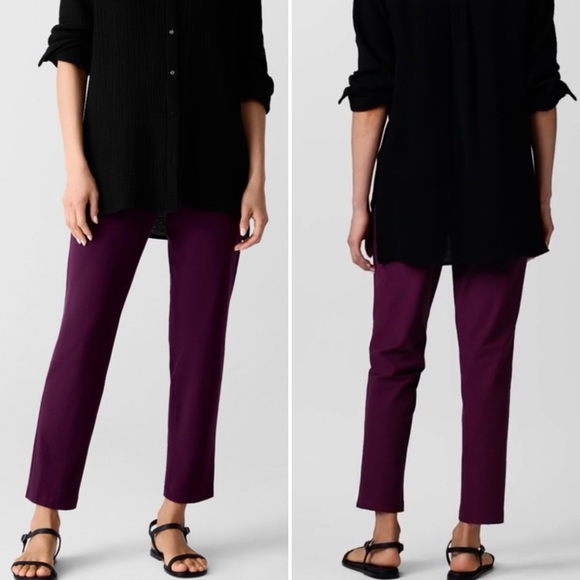 EILEEN FISHER Washable Stretch Crepe Slim Ankle Pant In BlackBerry ~10 Petite💚 - Picture 1 of 10